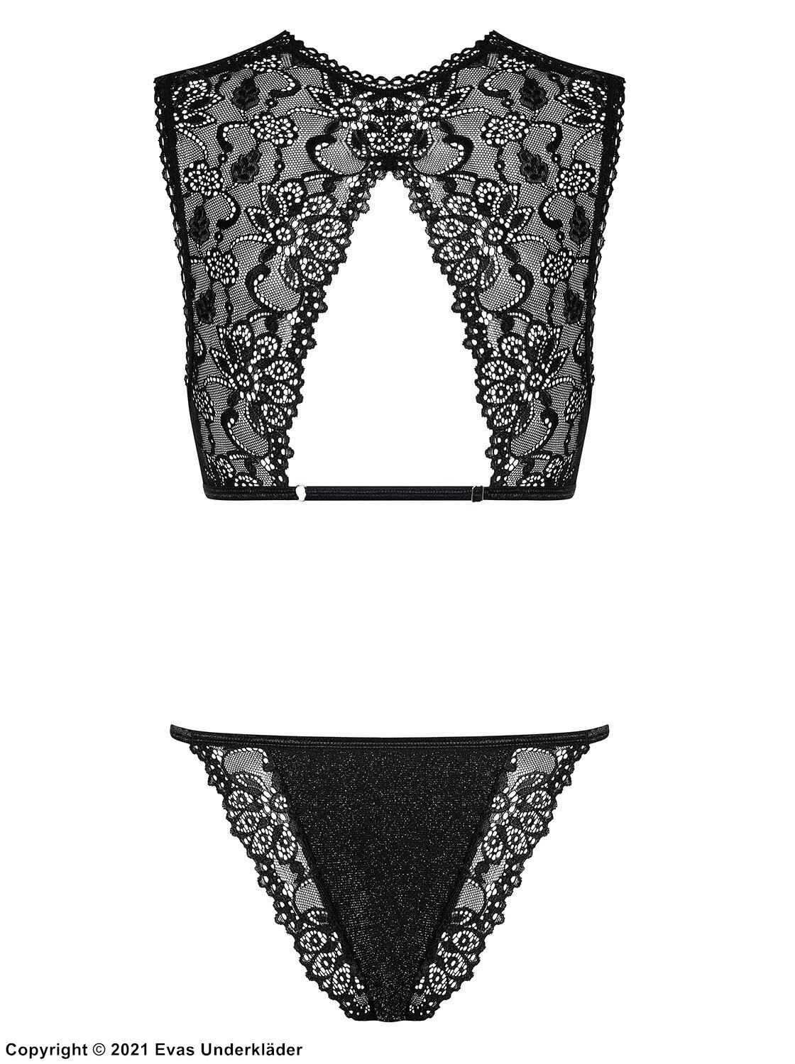 Verführerische Dessous-Set, Brokat, Blumenspitze, Schlüsselloch